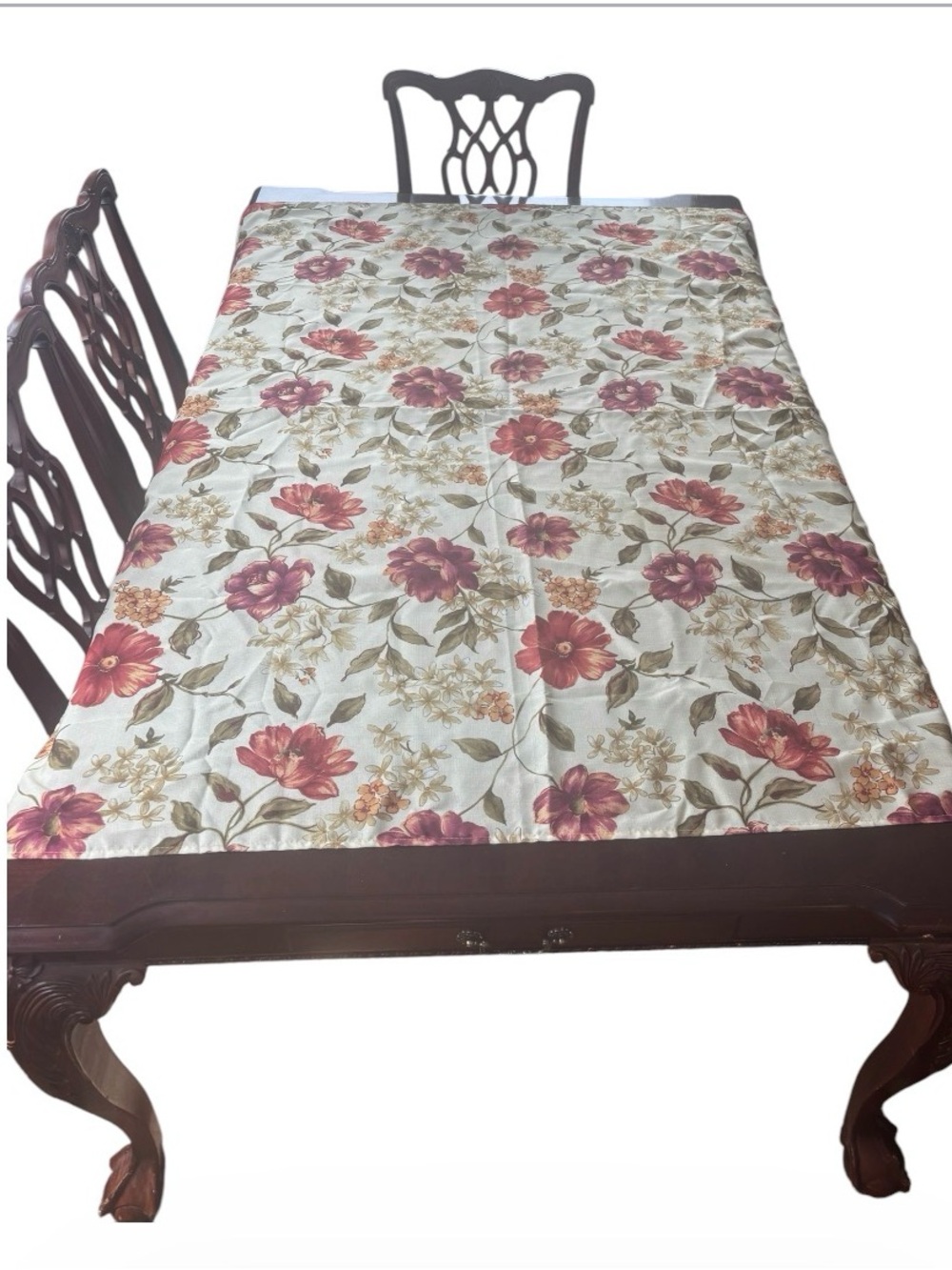 Floral Tablecloth 51” x 67” Pink Burgundy Flowers Rectangular
